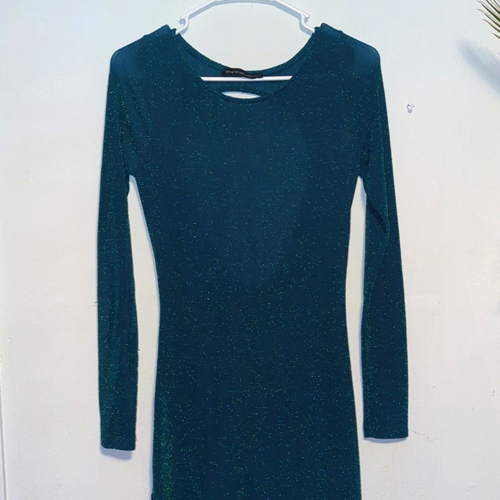 Long Sleeve Green Sparkle Bodycon Dress